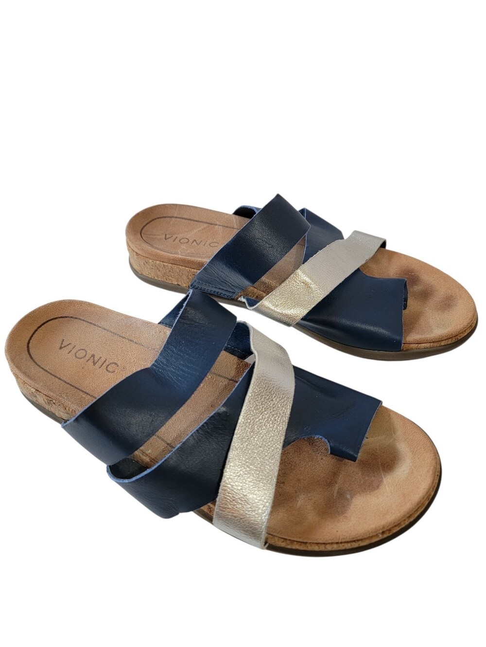 VIONIC LUELLE Blue Silver Comfort Sandals Sz 8.5 Casual Summer Orthotic Vacation